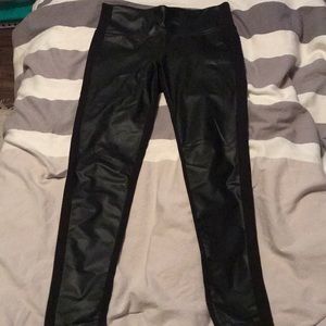 Black leather front full length leggings